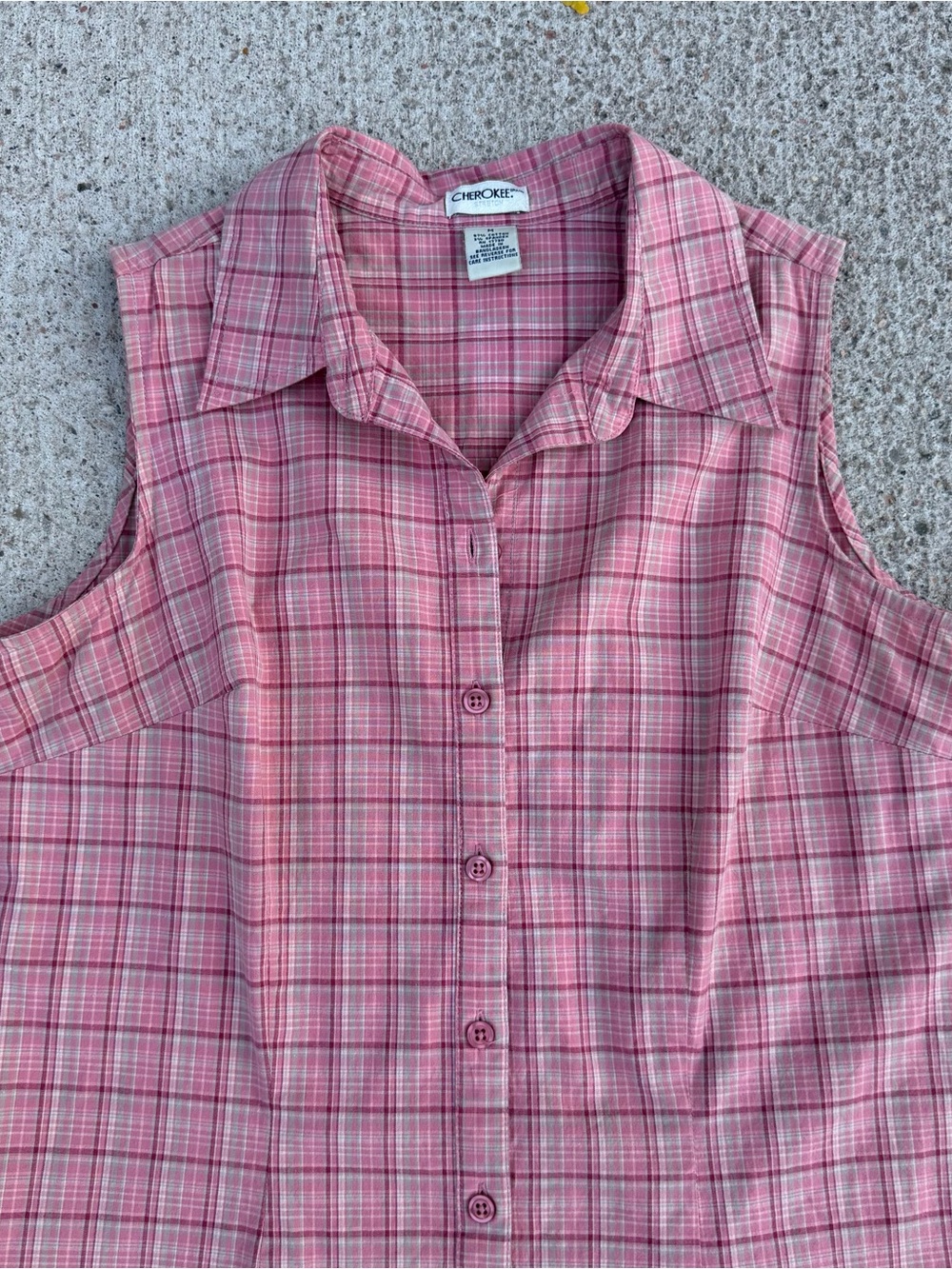 Vintage 90s Cherokee Pink Plaid Sleeveless Button Front Shirt Dress Size M - Picture 12 of 14